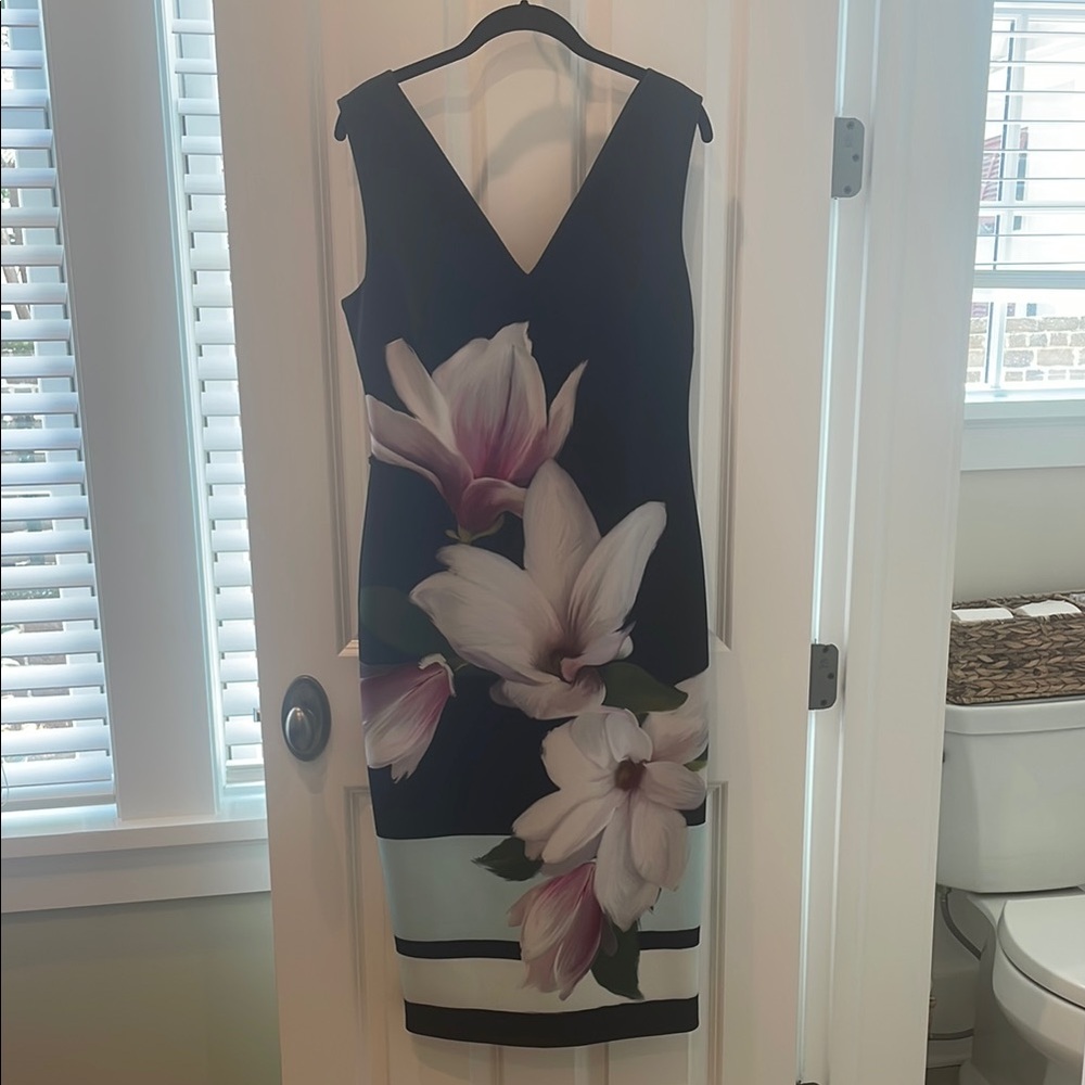 Ted Baker Magnolia Stripe Sheath Dress V-Neck Midi
